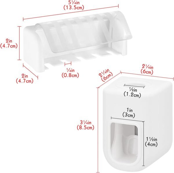 5 Slots Wall Mount Toothbrush Holder with Cover, Self Adhesive Toothbrush Storage Organizer for Shower, Toothbrush Hanger with Automatic Toothpaste Squeezer Dispenser - Image 2