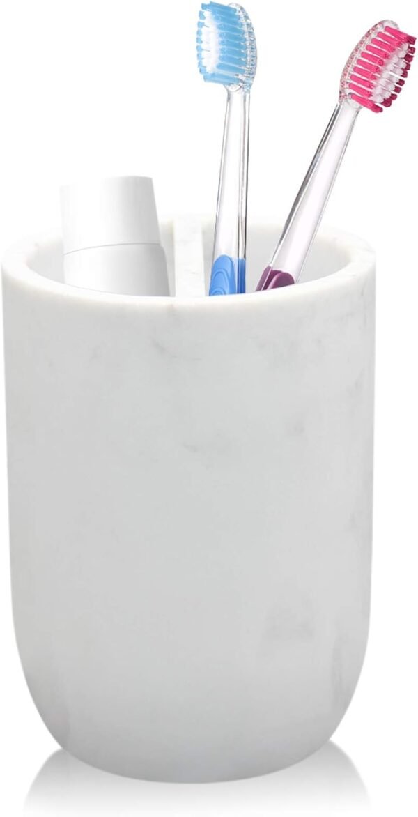 Toothbrush Holder Polyresin Toothbrush Organizer Stand,Multi-Functional Toothpaste Holder Makeup Brushes Cup Razors Holder for Bathroom Vanity Countertop,Ideal for , Hotel (Marble Style) (1Pack)