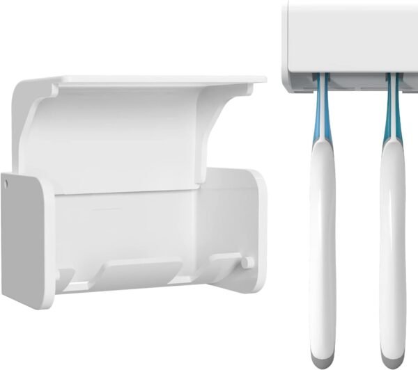 Toothbrush Holder Wall Mounted with Cover for Bathroom, 2 Slots Toothbrush Storage Organizer for Shower, Self Adhesive Toothbrush Hanger Rack for Dorm, Cabinet (White)