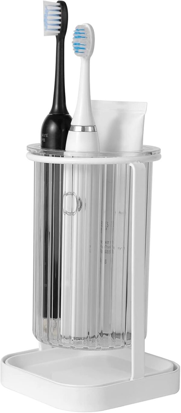 Toothbrush Holders with Drain Tray, Hanging Toothbrush and Toothpaste Holder Organizer Bathroom Caddy Countertop for Toothpaste, Razors, Electric Toothbrush - Clear