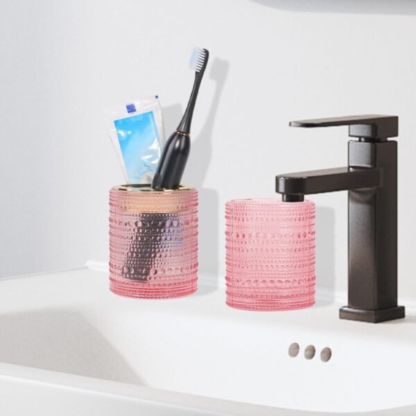 Pink Toothbrush Holders,2pcs Glass Toothbrush Holder Set,Clear 10oz Bathroom Tumbler,Gold Toothbrush and Toothpaste Cup Holder Storage Organizer for Bathroom Accessories - Image 2