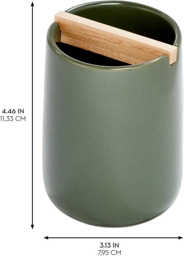 Toothbrush Holder with Paulownia Wood Divider, Moss/Natural Wood - Image 2