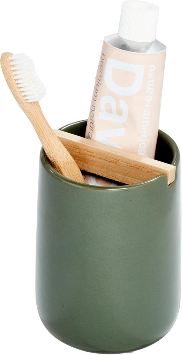 Toothbrush Holder with Paulownia Wood Divider, Moss/Natural Wood