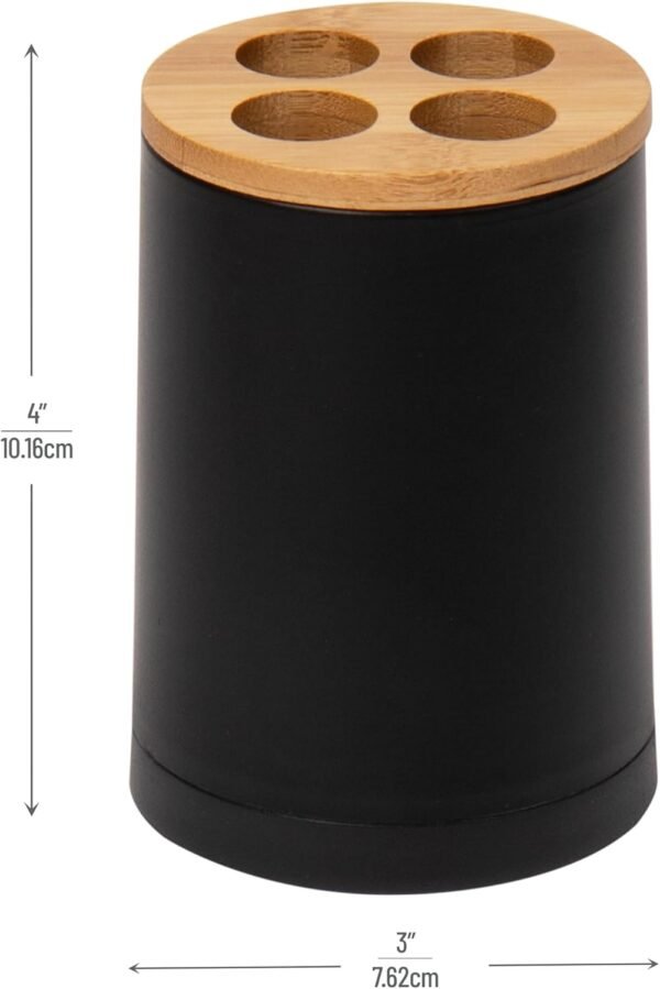 Toothbrush Holder for Bathroom, Countertop, Bathroom Accessory, Plastic and Rayon from Bamboo, Black - Image 2