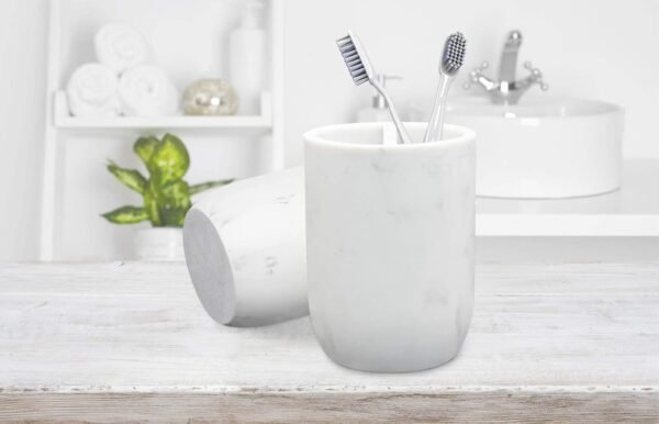 Toothbrush Holder Polyresin Toothbrush Organizer Stand,Multi-Functional Toothpaste Holder Makeup Brushes Cup Razors Holder for Bathroom Vanity Countertop,Ideal for , Hotel (Marble Style) (1Pack) - Image 2