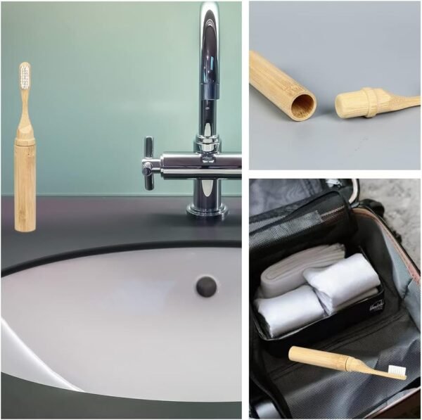 Folding Travel Toothbrush Bamboo Toothbrushes Case Holder Kit Portable Soft Bristle Travel Size Toothbrush with Bamboo Handle Cover Reusable Compact Case - Image 2