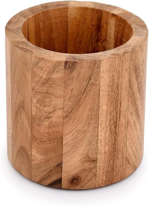 Acacia Wood Toothbrush Holder for Bathroom for Toothbrush, Toothpaste, Pens, Makeup Brushes Holder (4" x 4" x 4") - Image 2