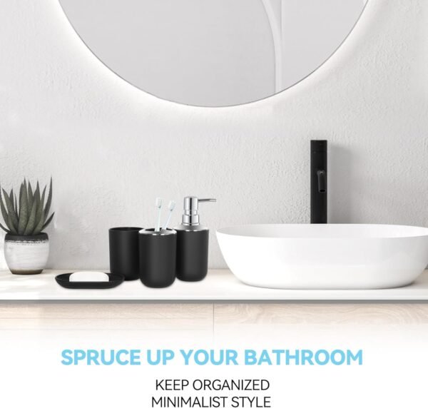 Black Bathroom Accessories Set 4 PCS, Black Bathroom Accessories, Plastic Soap Dispenser and Toothbrush Holder Set, Soap Dish and Mouthwash Cup, Boho Bathroom Decor, Bathroom Set - Image 2
