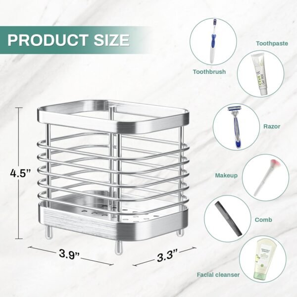 Shower Toothbrush Holder for Bathroom, Stainless Steel Tooth Brush Organizer Storage Caddy, Kids Sink Toothpaste Holder Stand Tray, Silver Bathroom Countertop Accessories Decor - Image 2