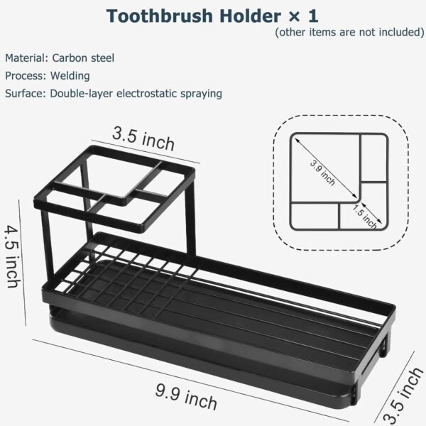 Toothbrush Holders for Bathrooms, 4 Slots Rustproof Metal Tooth Brushing Organizer with Drainage, Electric Tooth Brush Toothpaste Holder for Bathroom Countertop, Black - Image 2