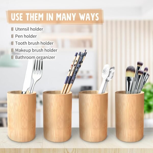 Bamboo Pen Holder Tooth Brush Holder - Don't Miss This Extremely Versatile and Beautiful Cylinder Bamboo Storage Organizer Chopstick Holder Makeup Brush Holder Utensil Caddy - Image 2