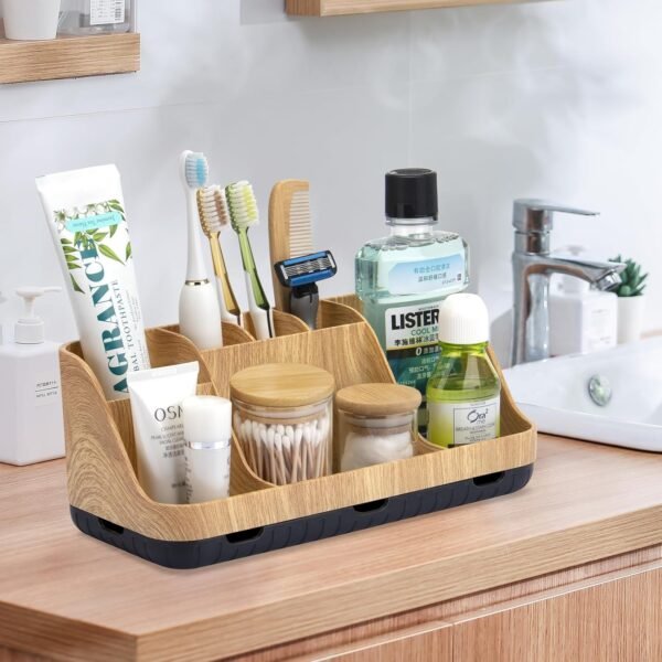 Bathroom Organizers and Storage - Detachable 7 Slots Kids Electric Toothbrush and Toothpaste Holde Drainage for Bathroom Accessories Organization Counter Vanity Storage, Wood