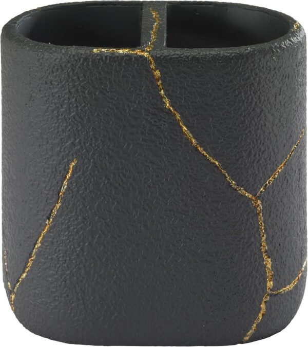 Toothbrush Holder, Resin Countertop Accessories, Dorm Room Essentials (Sydney , Black/Gold) - Image 2