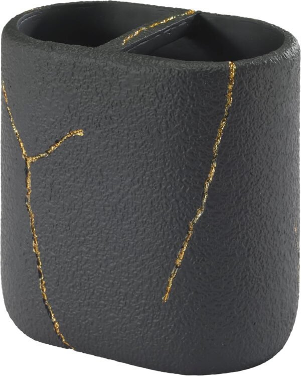 Toothbrush Holder, Resin Countertop Accessories, Dorm Room Essentials (Sydney , Black/Gold)